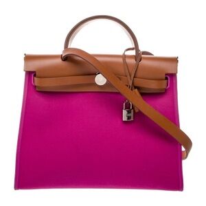 Hermes Herbag Zip 31 Two-Tone Fuchsia and Brown Top-Handle Satchel